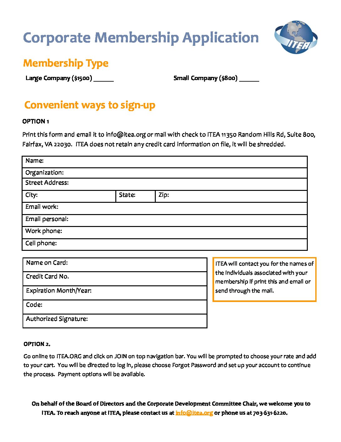 Membership Handouts Corporate Membership Fillable