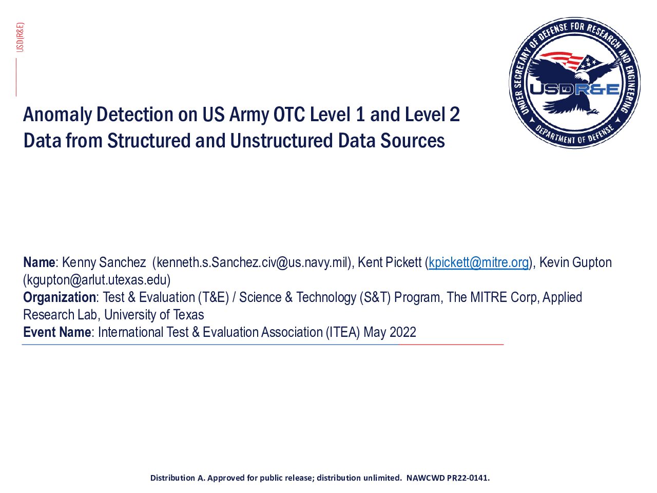 16-3_Pickett_ITEA Anomaly Detection on US Army OTC Brief_Final Approved 05-09-22